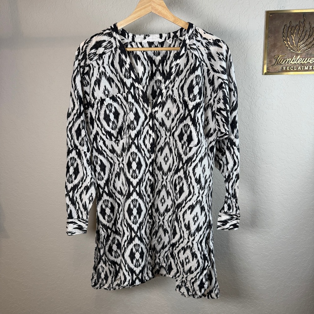 Athleta Cotton‎ Silk Ikat Tunic Top Black White Diamond Print 598035-03 Mens M